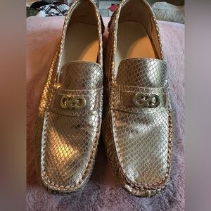 EUC Cole Haan Metallic Snake-Embossed Loafers with Gold Hardware